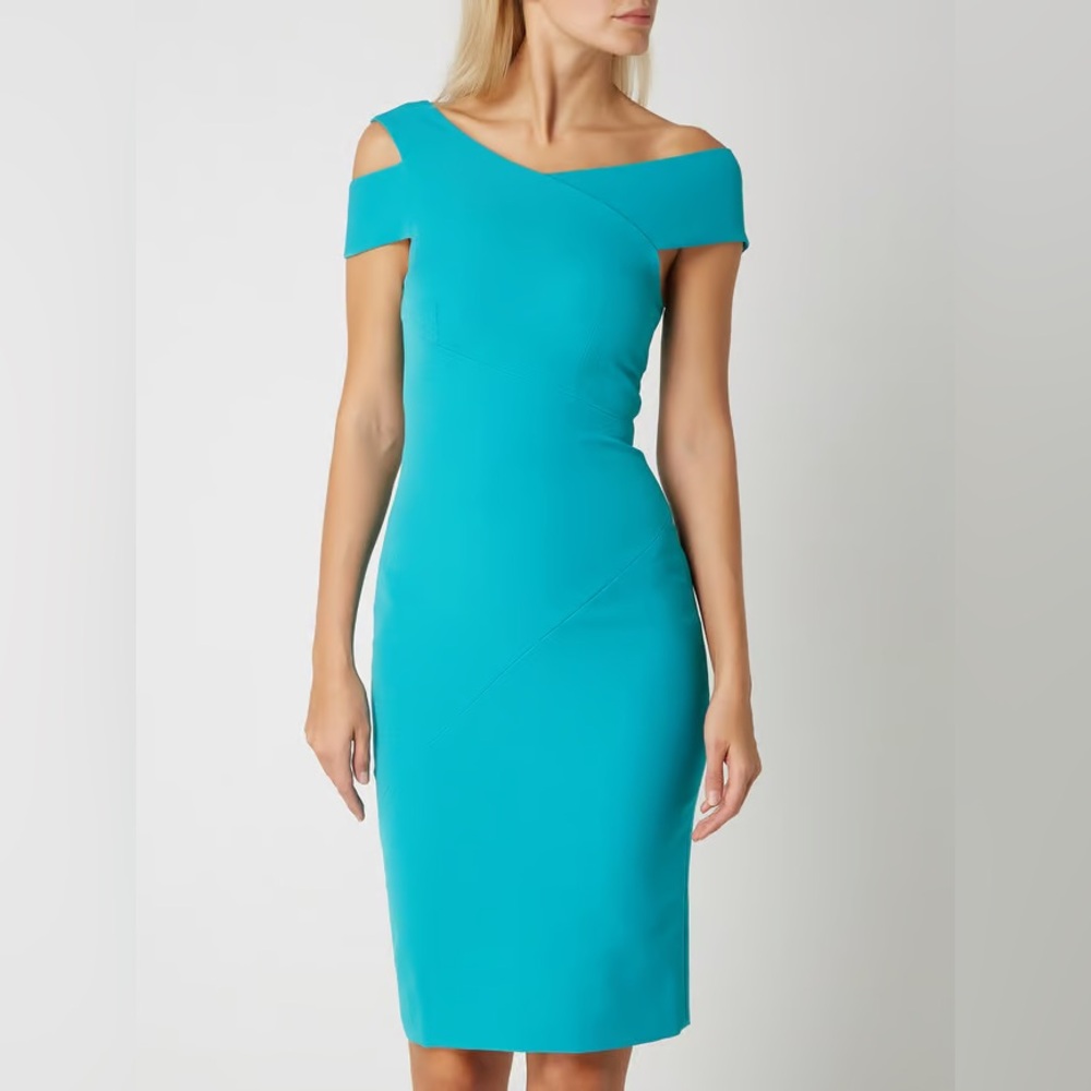 TED BAKER Womens Yandal Asymmetric Bodycon Dress Elegant Teal Off-Shoulder